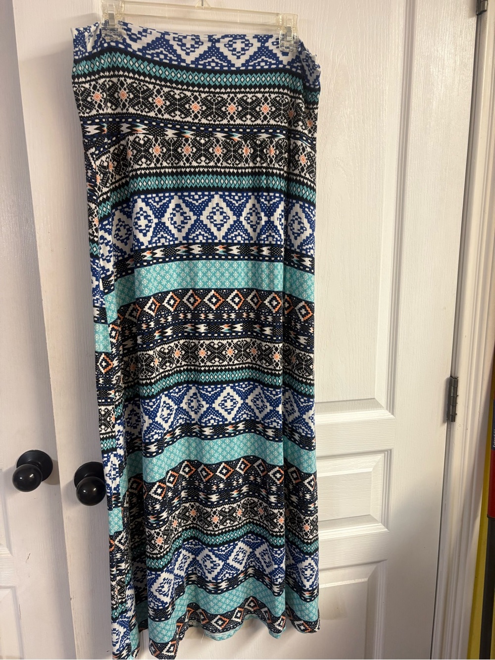 living doll Aztec Stripe Maxi Skirt in Teal, Navy and Black